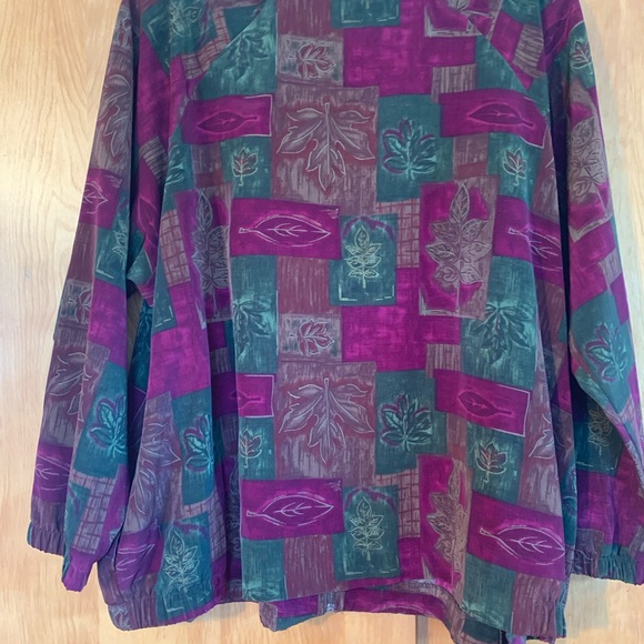 vintage Teddi 80s Multicolor floral leaf pattern windbreaker gold trim XXL - Picture 4 of 4